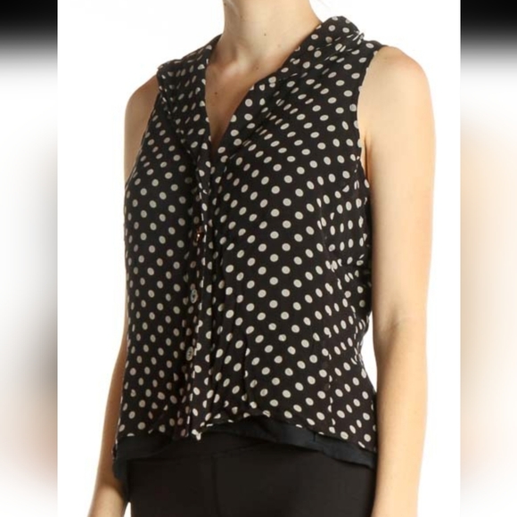 Jones New York black and white polka dot silk sleeveless blouse in sz 6 - Picture 4 of 15